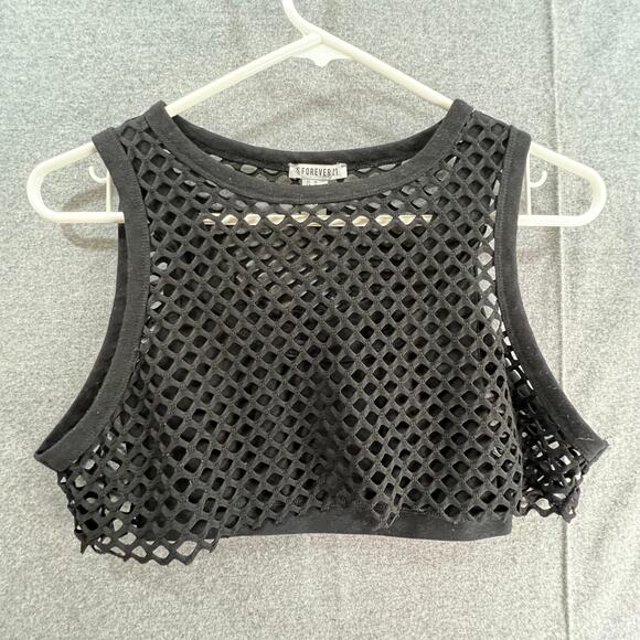 FOREVER 21 Black Mesh Tank Top Crop Women Size XS Athletic Top Ladies - Picture 1 of 6